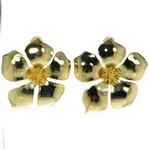 100% Authentic! Carolina Herrera Polished Gold-tone Large Flower Clip Earrings